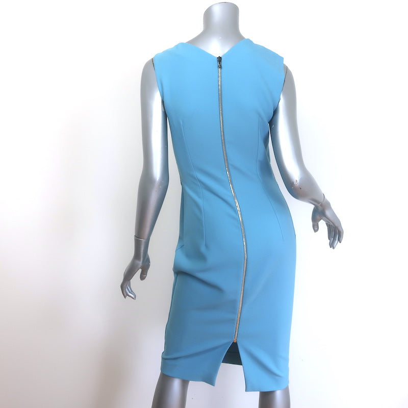 Roland Mouret Striped-Band Asymmetric Sheath Dress Blue Stretch Crepe Size US 6