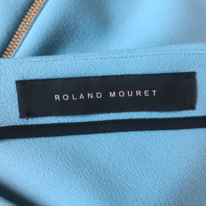 Roland Mouret Striped-Band Asymmetric Sheath Dress Blue Stretch Crepe Size US 6