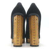 Chanel 13C Riveted-Platform Pumps Gold Leather-Trim Black Suede Size 37.5 US 6
