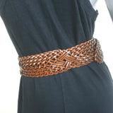 Roberto Cavalli Enamel Buckle Woven Wide Belt Dark Brown Leather One Size