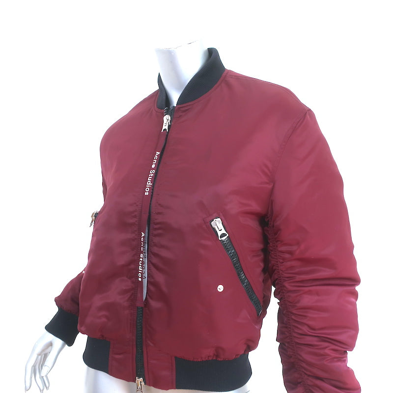 ACNE Studios Clea Bomber Jacket Burgundy Size 34 – Celebrity Owned