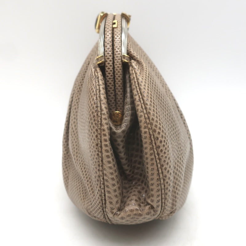 Vintage Judith Leiber Tigers Eye Clutch Taupe Karung Snakeskin Crossbody Bag