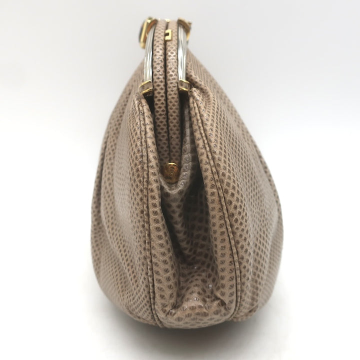 Vintage Judith Leiber Tigers Eye Clutch Taupe Karung Snakeskin Crossbody Bag