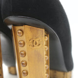 Chanel 13C Riveted-Platform Pumps Gold Leather-Trim Black Suede Size 37.5 US 6