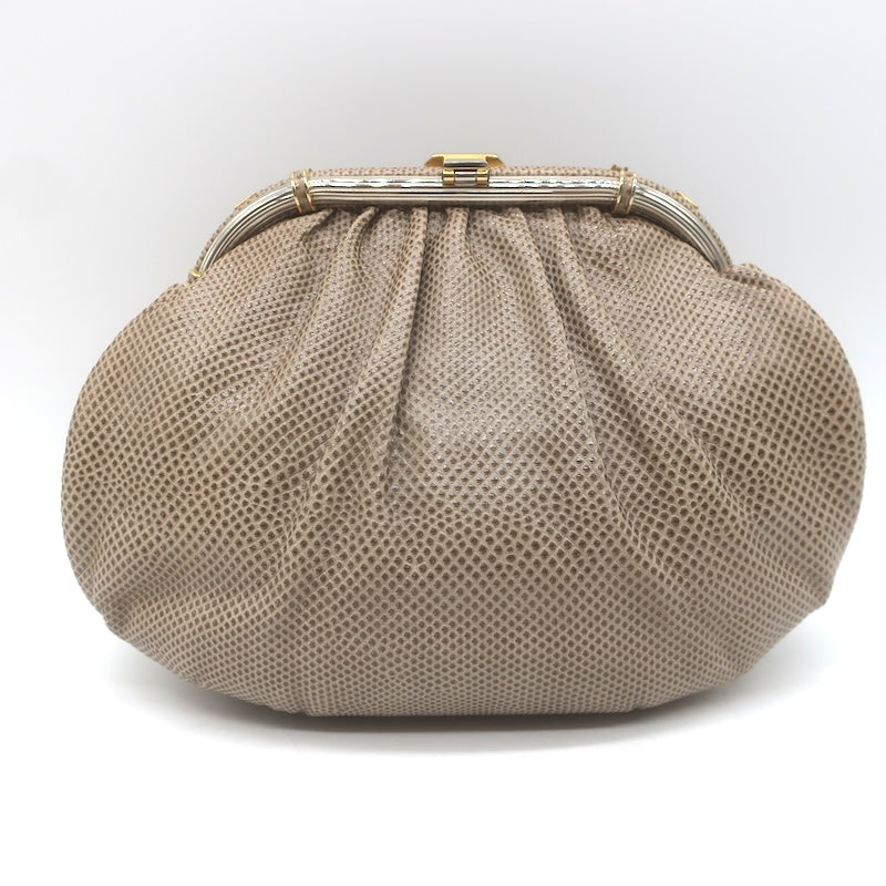 Vintage Judith Leiber Tigers Eye Clutch Taupe Karung Snakeskin Crossbody Bag