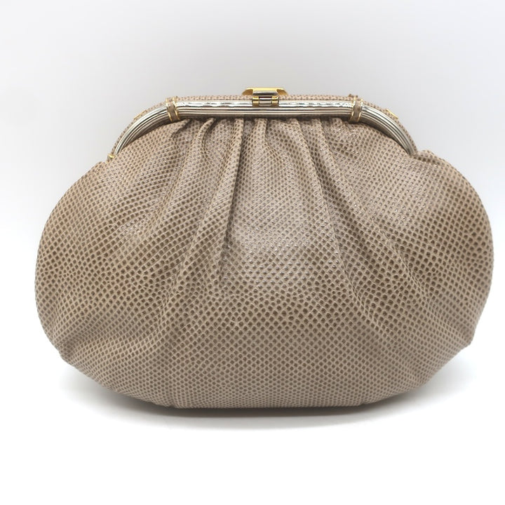 Vintage Judith Leiber Tigers Eye Clutch Taupe Karung Snakeskin Crossbody Bag