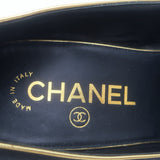 Chanel 13C Riveted-Platform Pumps Gold Leather-Trim Black Suede Size 37.5 US 6