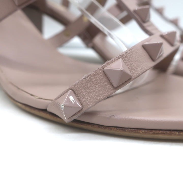 Valentino Rockstud Caged Sandals Poudre Leather Size 39 Ankle Strap Heels