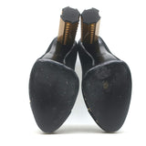 Chanel 13C Riveted-Platform Pumps Gold Leather-Trim Black Suede Size 37.5 US 6