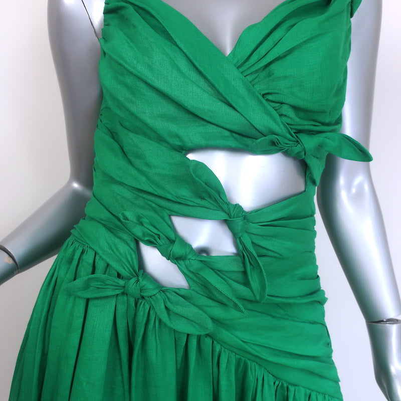 Zimmermann Tiggy Cutout Knotted Linen Midi Dress Green Size 1