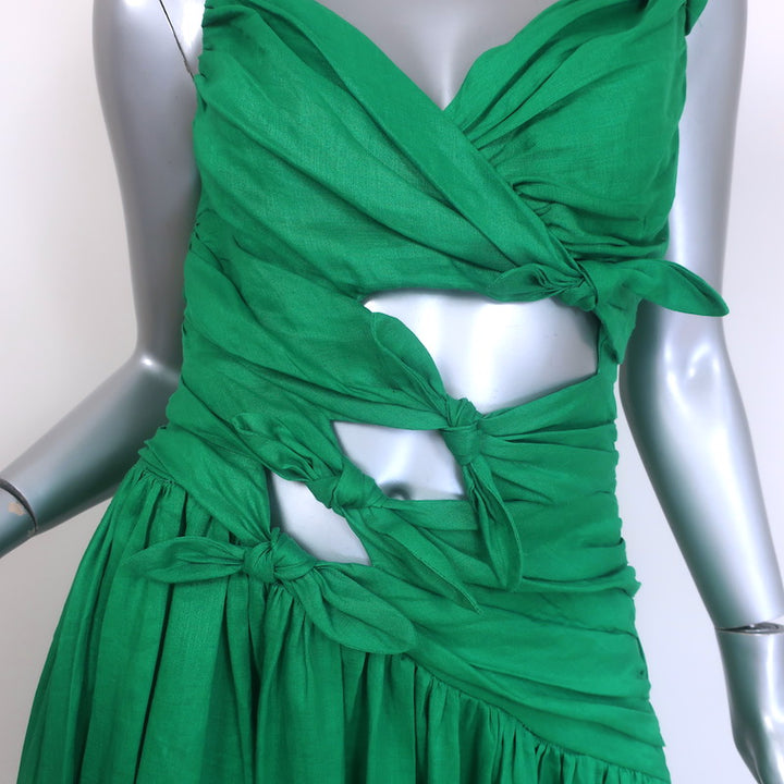 Zimmermann Tiggy Cutout Knotted Linen Midi Dress Green Size 1