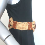 Ralph Lauren Wide Rope Belt Brown Leather Size Medium