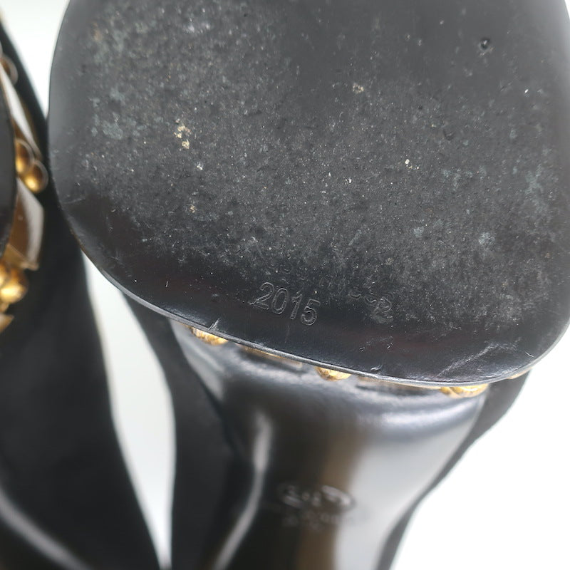 Chanel 13C Riveted-Platform Pumps Gold Leather-Trim Black Suede Size 37.5 US 6