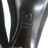 Chanel 13C Riveted-Platform Pumps Gold Leather-Trim Black Suede Size 37.5 US 6