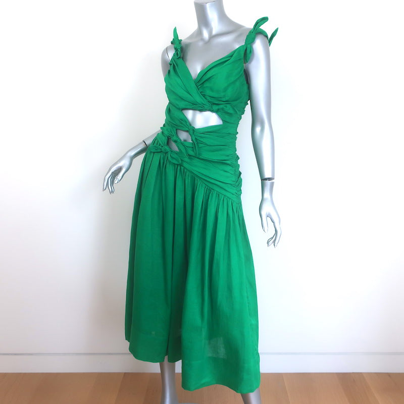Zimmermann Tiggy Cutout Knotted Linen Midi Dress Green Size 1