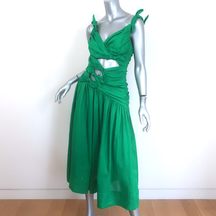 Zimmermann Tiggy Cutout Knotted Linen Midi Dress Green Size 1