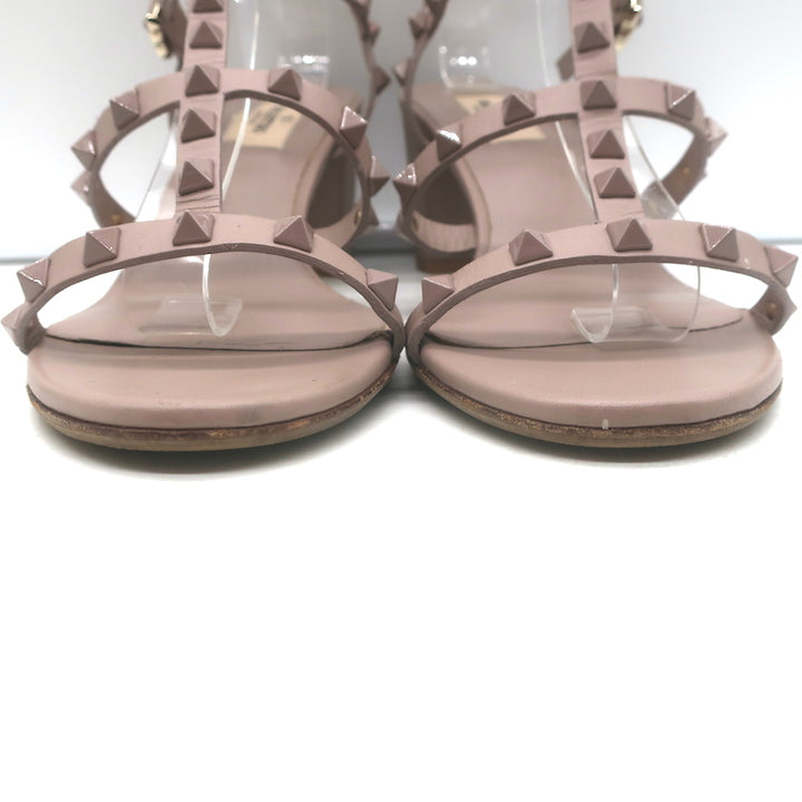 Valentino Rockstud Caged Sandals Poudre Leather Size 39 Ankle Strap Heels