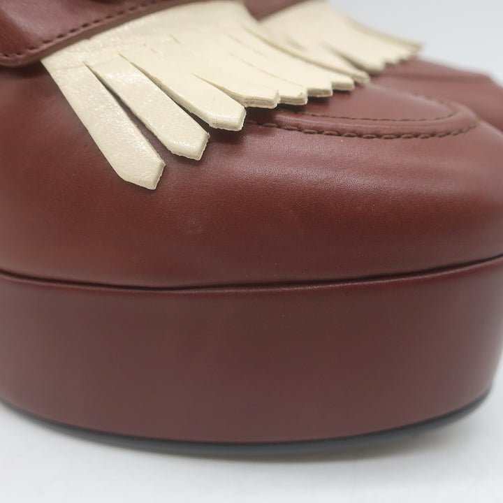 Ce­line Melody Platform Kiltie Loafer Pumps Brown Leather Size 36.5