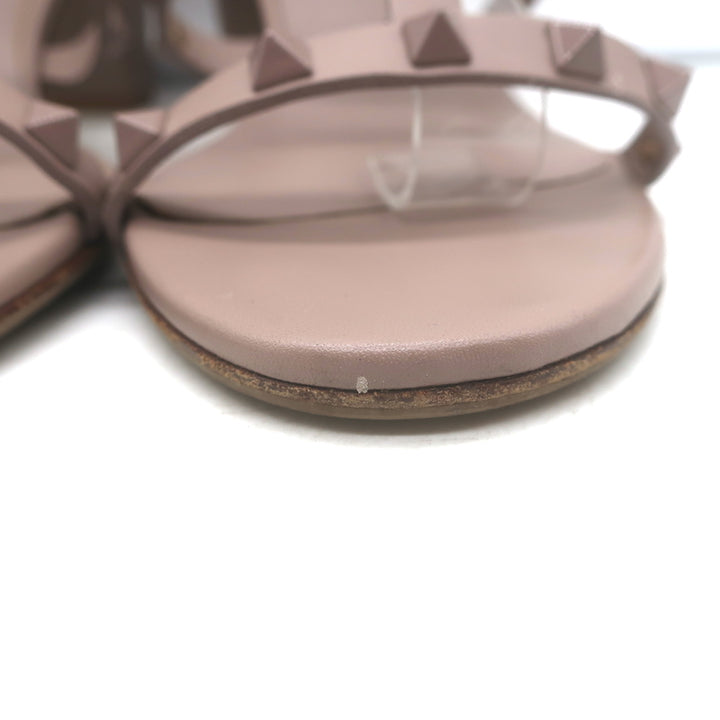 Valentino Rockstud Caged Sandals Poudre Leather Size 39 Ankle Strap Heels