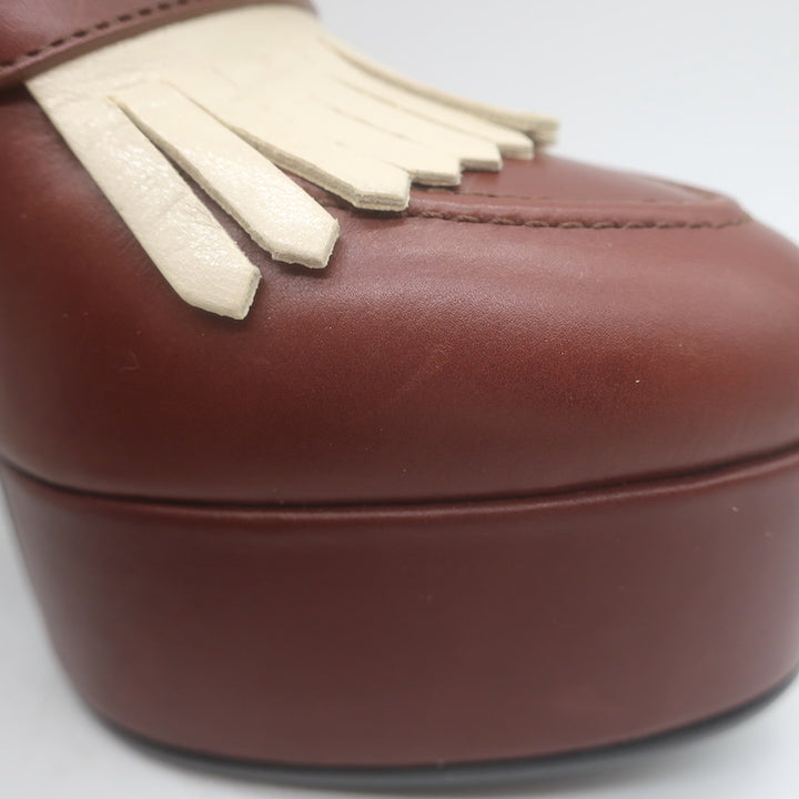 Ce­line Melody Platform Kiltie Loafer Pumps Brown Leather Size 36.5