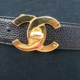Vintage Chanel CC Turn Lock Belt Black Caviar Leather Size 75 US 30