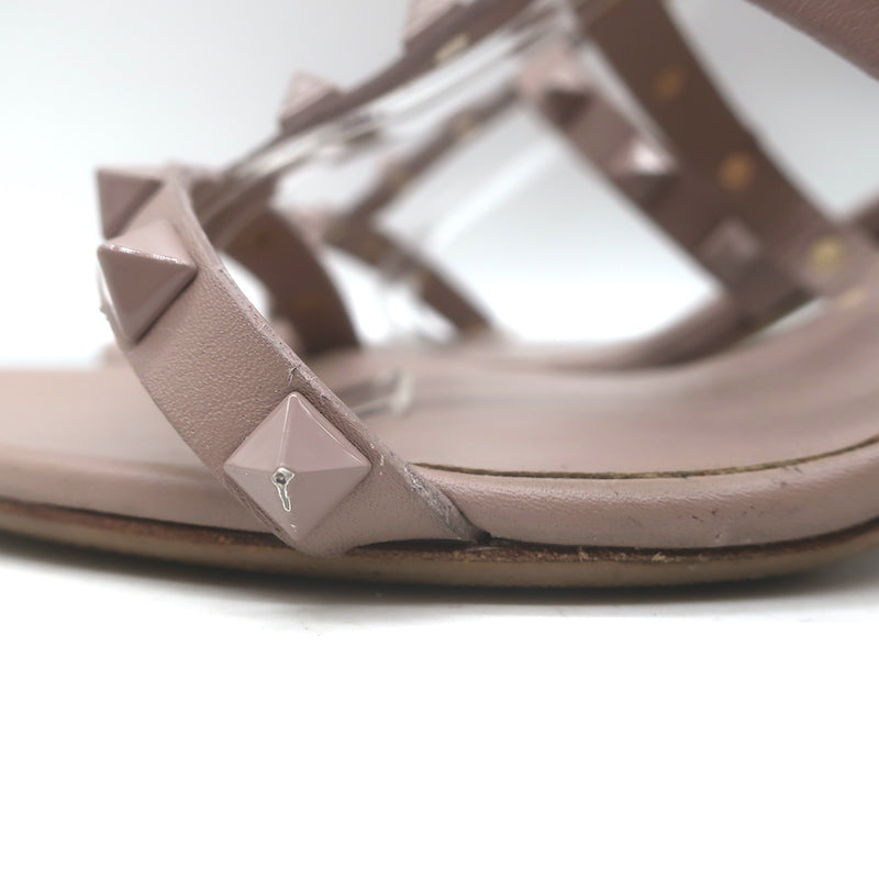Valentino Rockstud Caged Sandals Poudre Leather Size 39 Ankle Strap Heels