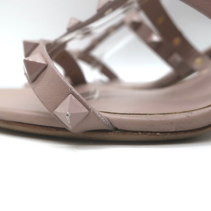 Valentino Rockstud Caged Sandals Poudre Leather Size 39 Ankle Strap Heels