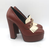 Ce­line Melody Platform Kiltie Loafer Pumps Brown Leather Size 36.5