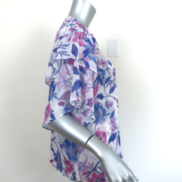 MISA Top Livia Metallic Floral Print Size Medium Ruffle Sleeve Blouse NEW