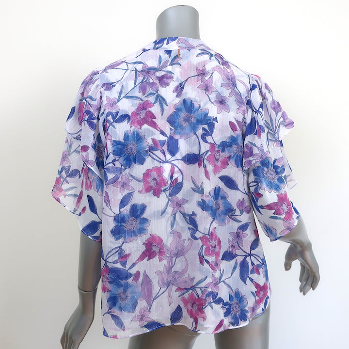 MISA Top Livia Metallic Floral Print Size Medium Ruffle Sleeve Blouse NEW