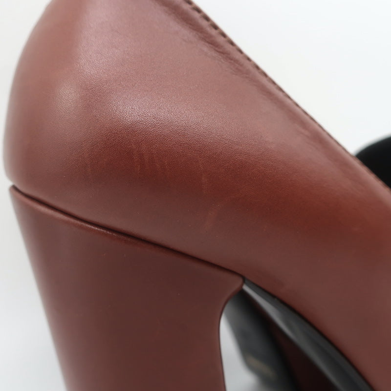 Ce­line Melody Platform Kiltie Loafer Pumps Brown Leather Size 36.5