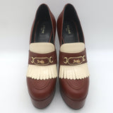 Ce­line Melody Platform Kiltie Loafer Pumps Brown Leather Size 36.5