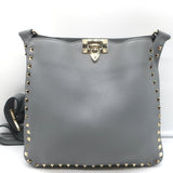 Valentino Rockstud Flip Lock Messenger Bag Gray Grained Leather