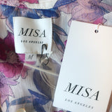 MISA Top Livia Metallic Floral Print Size Medium Ruffle Sleeve Blouse NEW