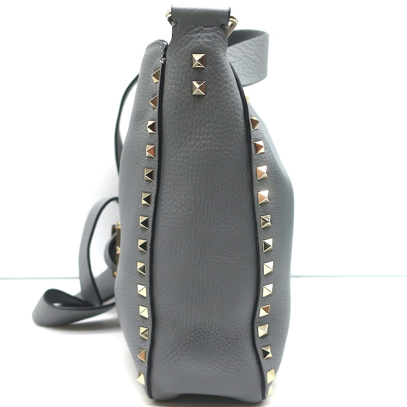 Valentino Rockstud Flip Lock Messenger Bag Gray Grained Leather