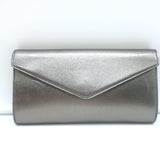 Yves Saint Laurent Small Envelope Clutch Gunmetal Metallic Leather