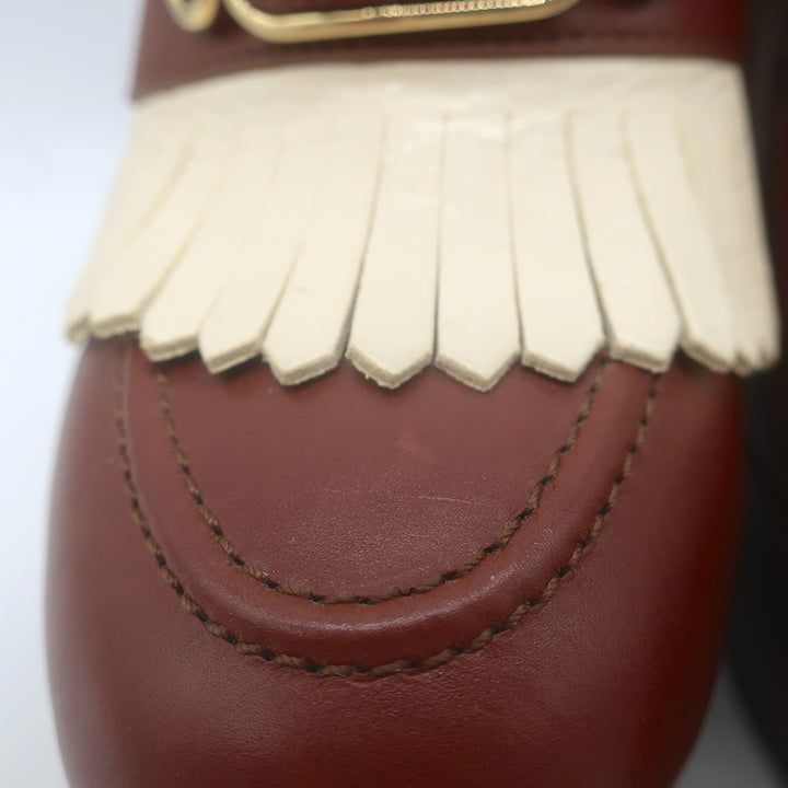 Ce­line Melody Platform Kiltie Loafer Pumps Brown Leather Size 36.5
