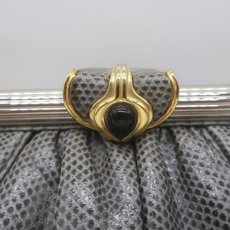 Vintage Judith Leiber Large Clutch Gray Pleated Karung Snakeskin Crossbody Bag