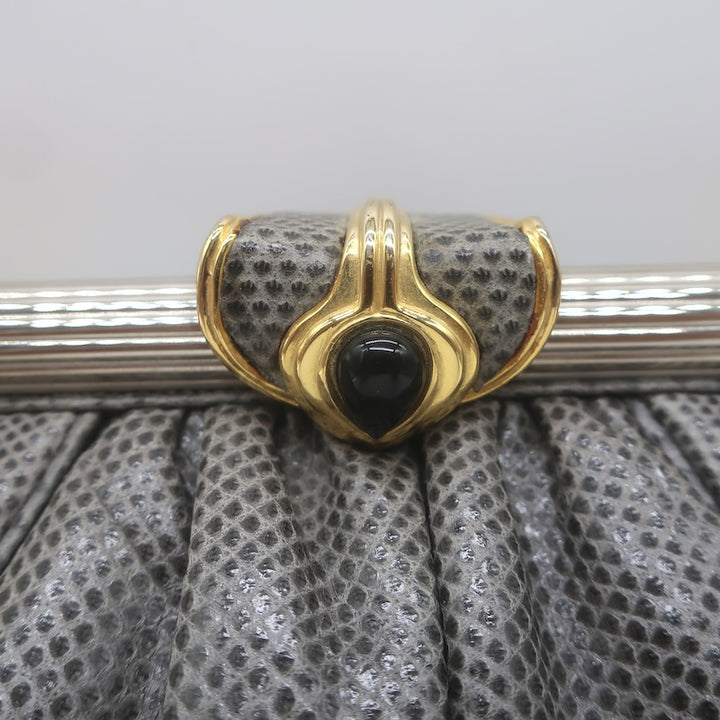 Vintage Judith Leiber Large Clutch Gray Pleated Karung Snakeskin Crossbody Bag