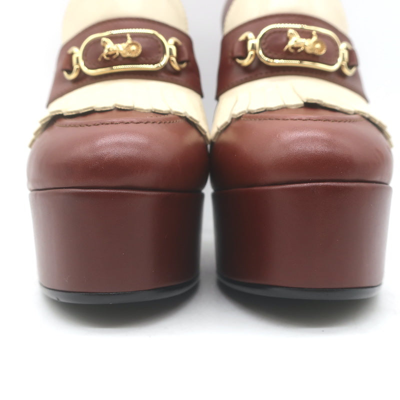 Ce­line Melody Platform Kiltie Loafer Pumps Brown Leather Size 36.5