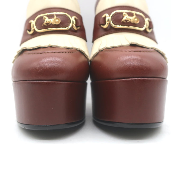 Ce­line Melody Platform Kiltie Loafer Pumps Brown Leather Size 36.5
