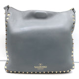 Valentino Rockstud Flip Lock Messenger Bag Gray Grained Leather