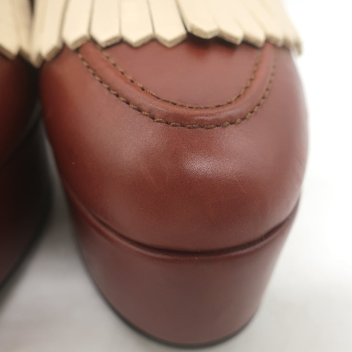 Ce­line Melody Platform Kiltie Loafer Pumps Brown Leather Size 36.5