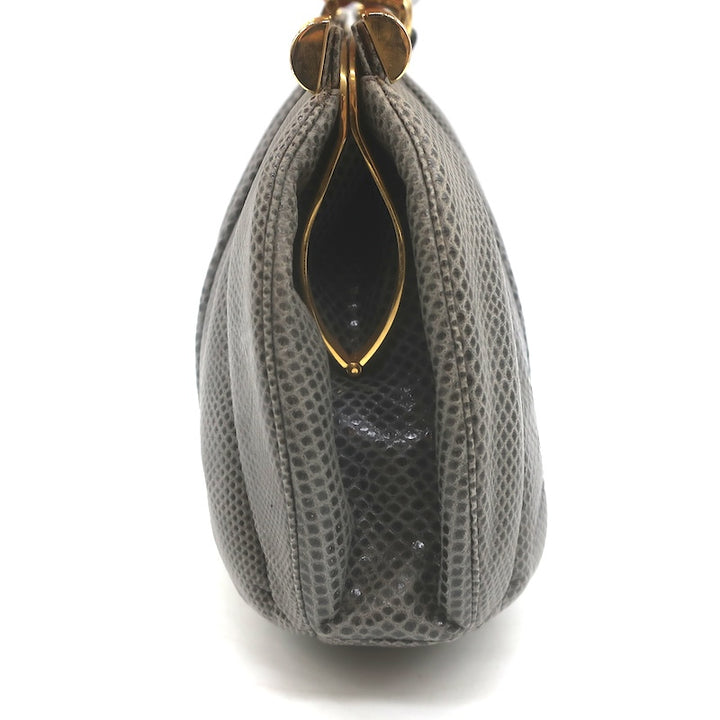Vintage Judith Leiber Large Clutch Gray Pleated Karung Snakeskin Crossbody Bag