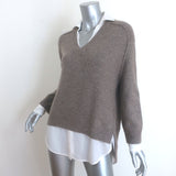 Brochu Walker Looker Layered V-Neck Sweater Taupe/White Wool-Cashmere Size Small