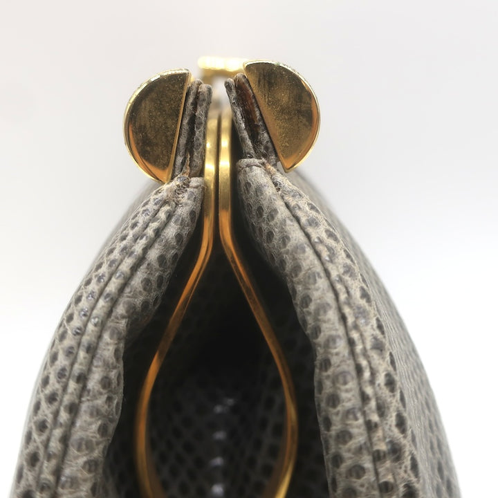 Vintage Judith Leiber Large Clutch Gray Pleated Karung Snakeskin Crossbody Bag