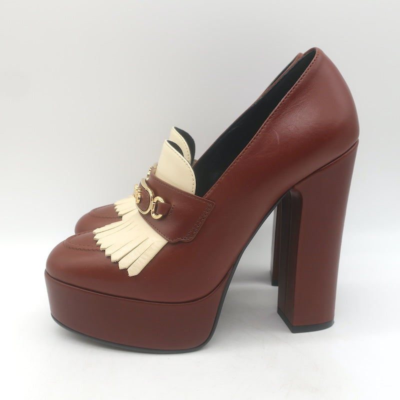 Ce­line Melody Platform Kiltie Loafer Pumps Brown Leather Size 36.5