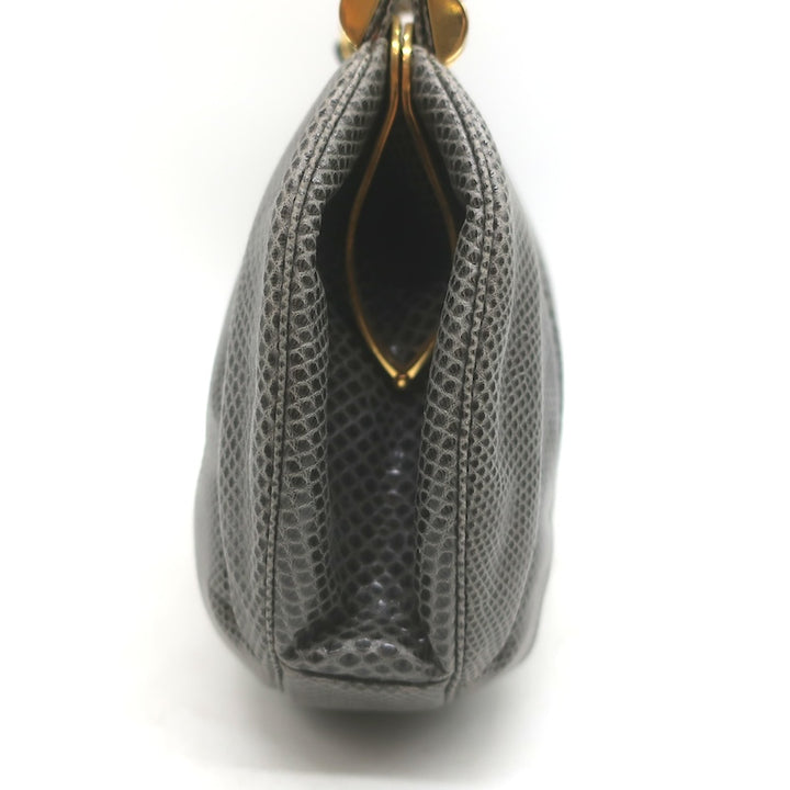 Vintage Judith Leiber Large Clutch Gray Pleated Karung Snakeskin Crossbody Bag