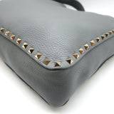 Valentino Rockstud Flip Lock Messenger Bag Gray Grained Leather