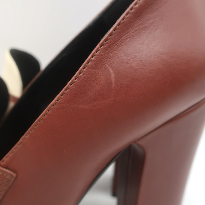 Ce­line Melody Platform Kiltie Loafer Pumps Brown Leather Size 36.5